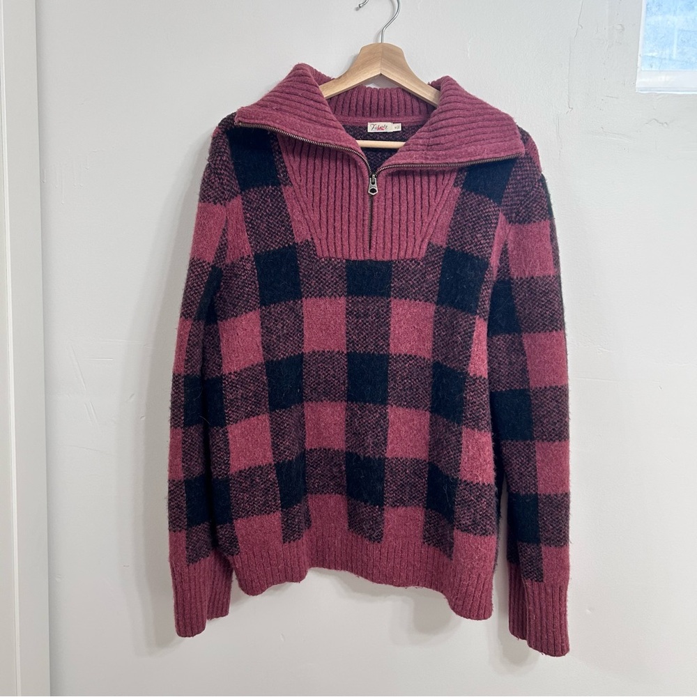 Faherty Saturday pullover 1/4 zip sweater plaid check size medium